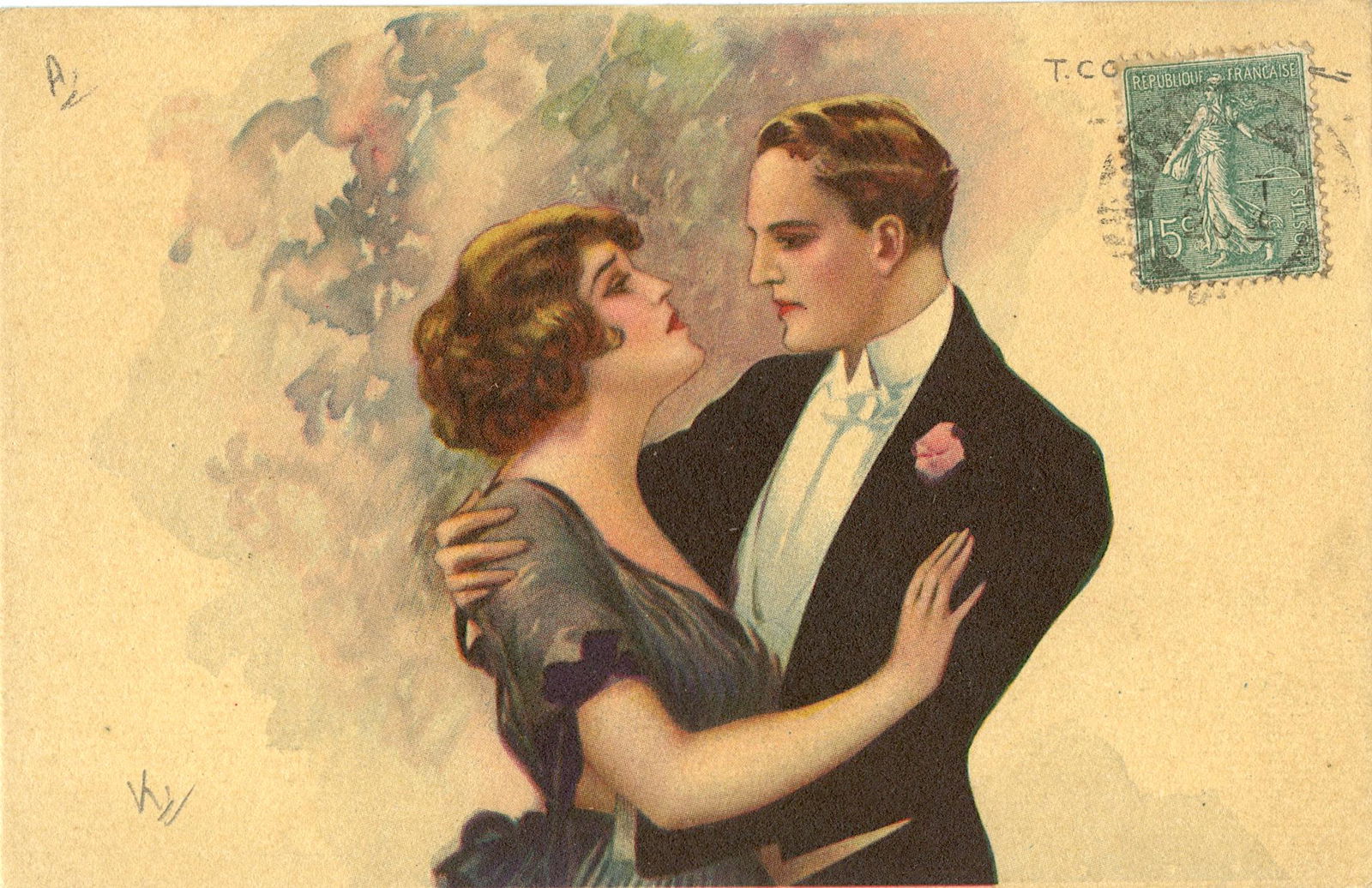 Antique / Vintage Rare French Postcard Nouveau Deco: The provenance of this item is from a collector in Paris, France. Antique / Vintage postcard from the epoch. The regular size of a postcard is approximately 3 1/2 inch x 5 1/2 inch or 9 cm x 14 cm (sm