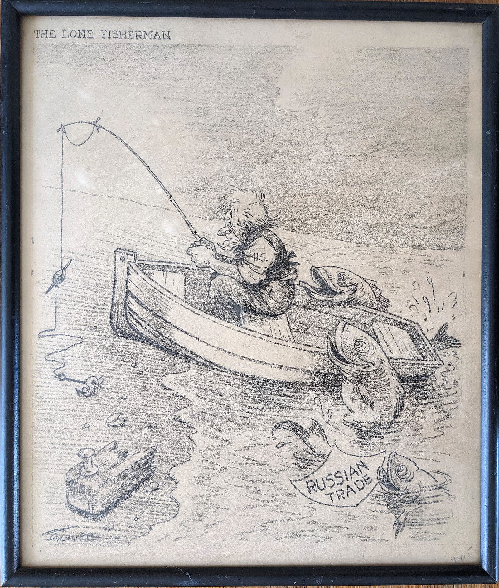 Vintage Original Signed Pencil Cartoon Drawing WWII Era (1 of 4)
