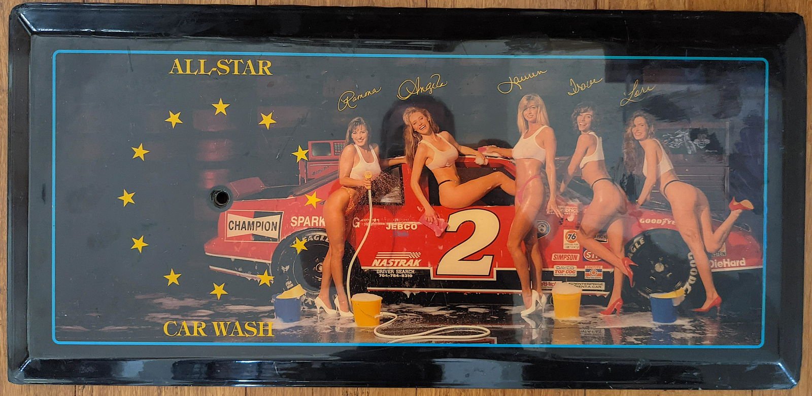 Vintage Girly Clock Sign All Star Car Wash Girlie: The provenance of this item is from an automobile repair shop that was closed in NC. The dimensions are approximately 23 inch x 11 inch (small variance can occur). This lot is located in Boca Raton, F