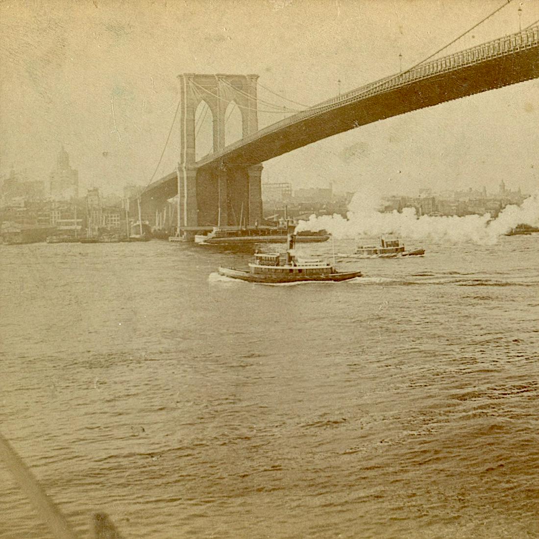 Antique Historical Stereoview Brooklin Bridge, New York: Old stereoview from the epoch. Dimensions 3.5" x 7". This lot is located in Boca Raton, Fl. The shipping by Artelisted will be via USPS - First Class or Priority (tracking # will be provided via Stamp
