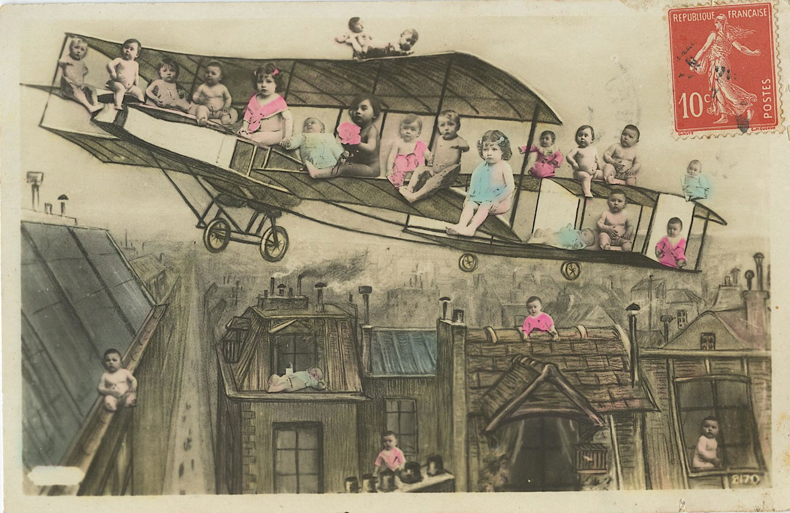 Antique / Vintage Rare Postcard Aviation Circus Nouveau (1 of 2)