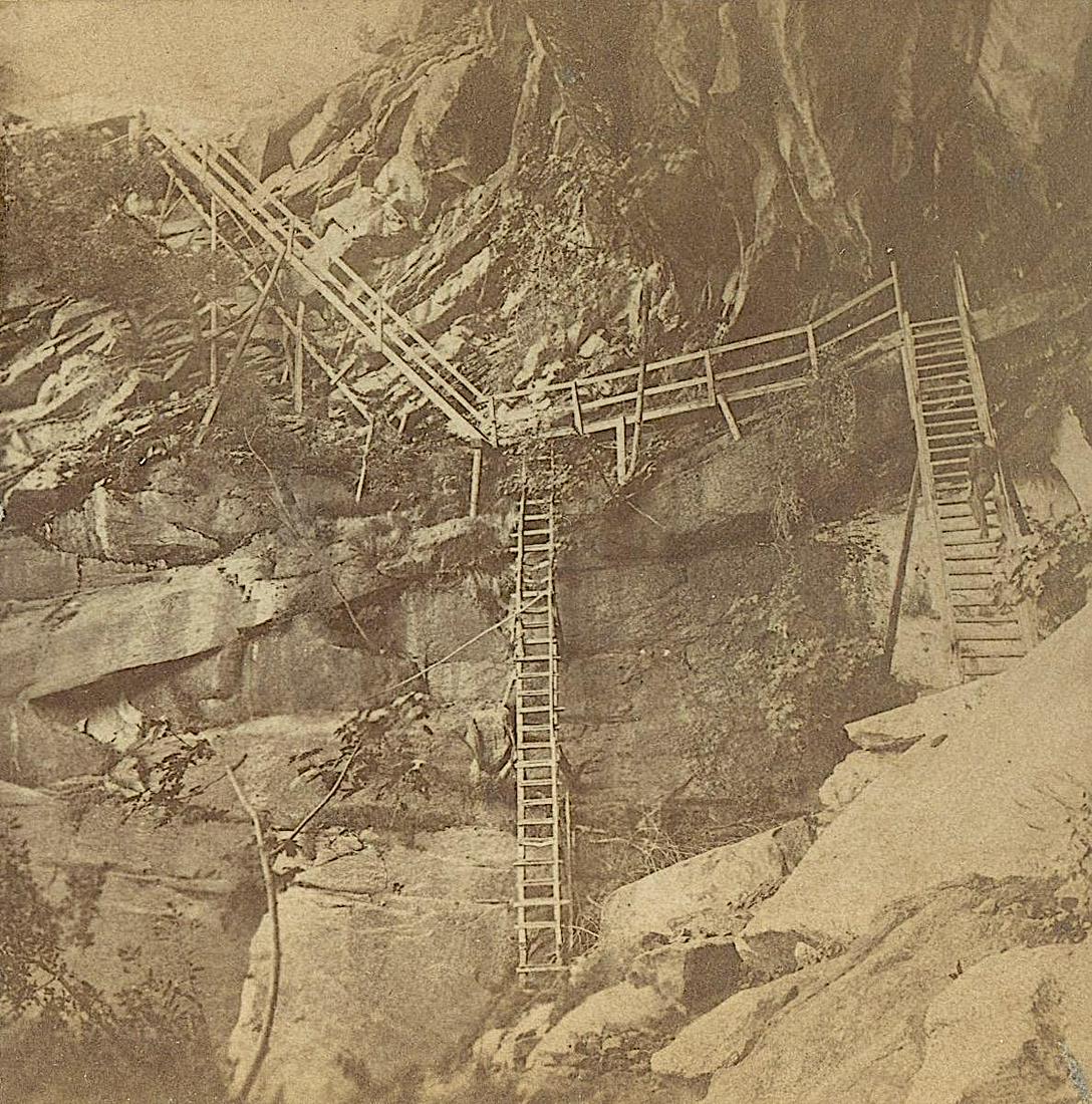Antique Real Photo Stereoview Ladders Yosemite CA (1 of 2)