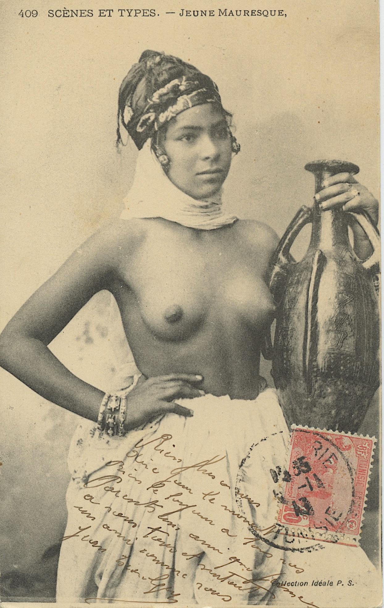 Early Postcard Unusual Rare Nude Female Moroccan: ABOUT POSTCARDS: The study and collecting of postcards is termed deltiology (from Greek deltion, small writing tablet, and English -logy, the study of). Rarity. As with all antique items, rarity bring