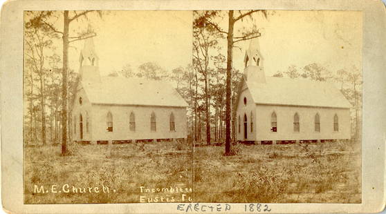 Antique Real Photo Stereoview Florida M. E. Church: The dimensions of a stereoview are Approx. 3.5" x 7" (sometimes 4" x 7"). ABOUT SHIPPING: This lot is located in Boca Raton, Fl and its shipment will be made directly by Artelisted. Shipping