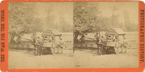 Real Photo Stereoview Civil War Water Cart Soldiers