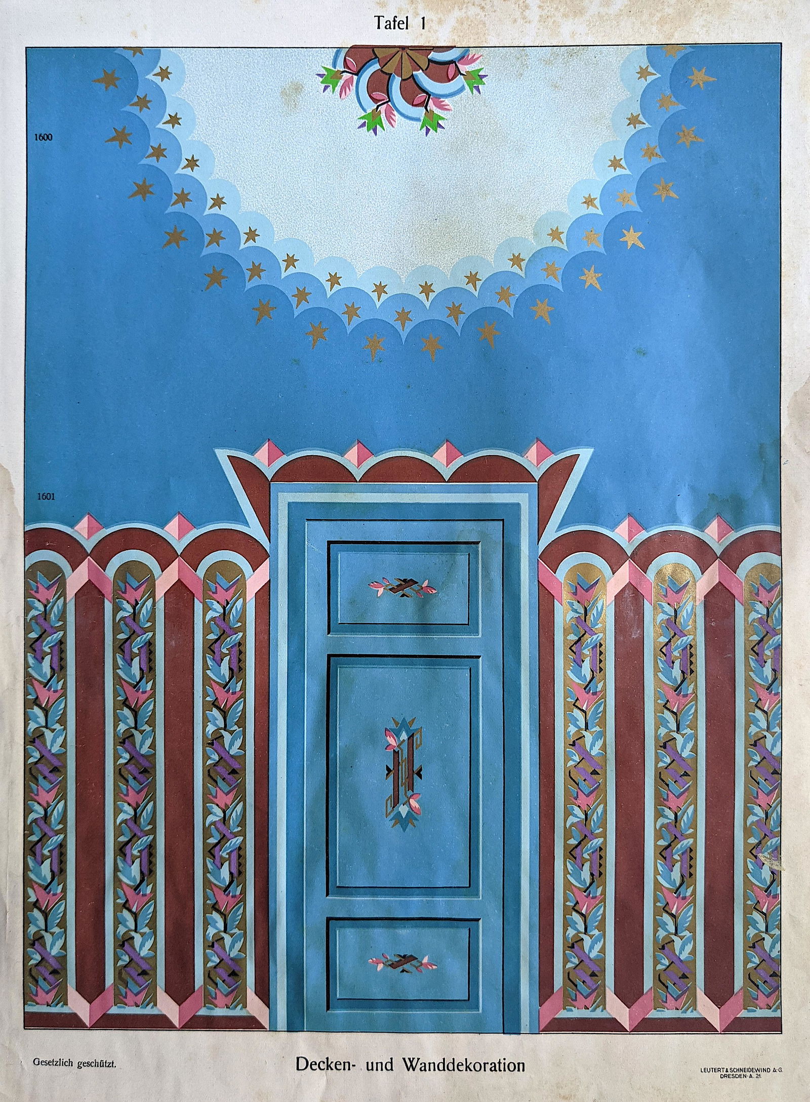 Antique Print Architecture Decoration Leutert & (1 of 2)