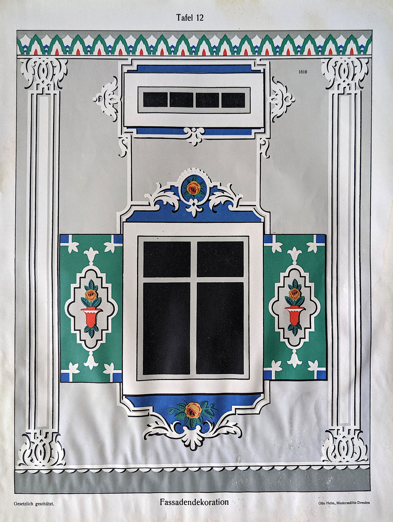 Antique Print Architecture Decoration Leutert & (1 of 2)