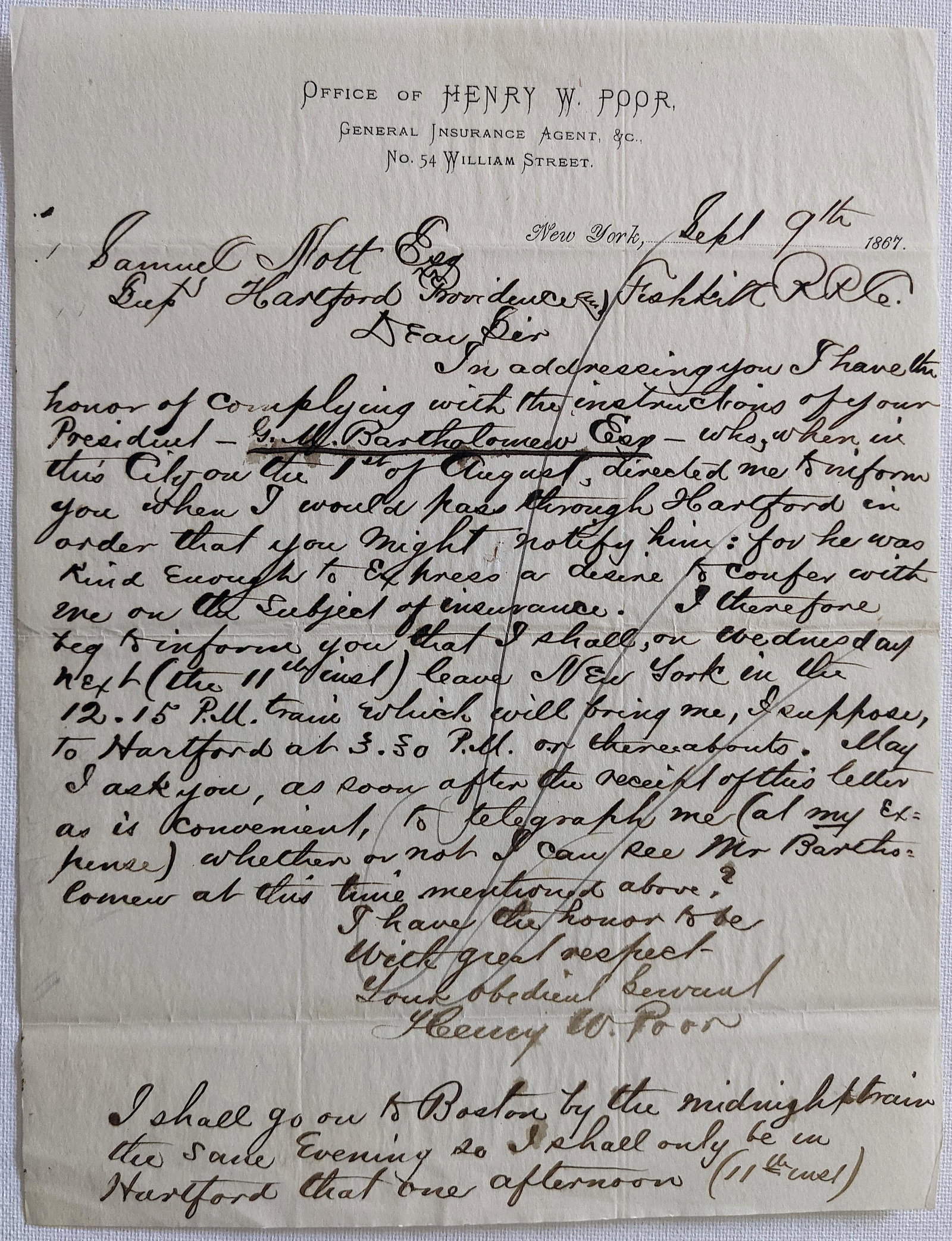 1867 Business Letter From Agent In Bostons, Post Civil: Description: The provenance of this item is from a WWII veteran collector in Georgia. This lot is located in Boca Raton, Fl. The shipping by Artelisted will be via USPS - First Class or Priority (trac