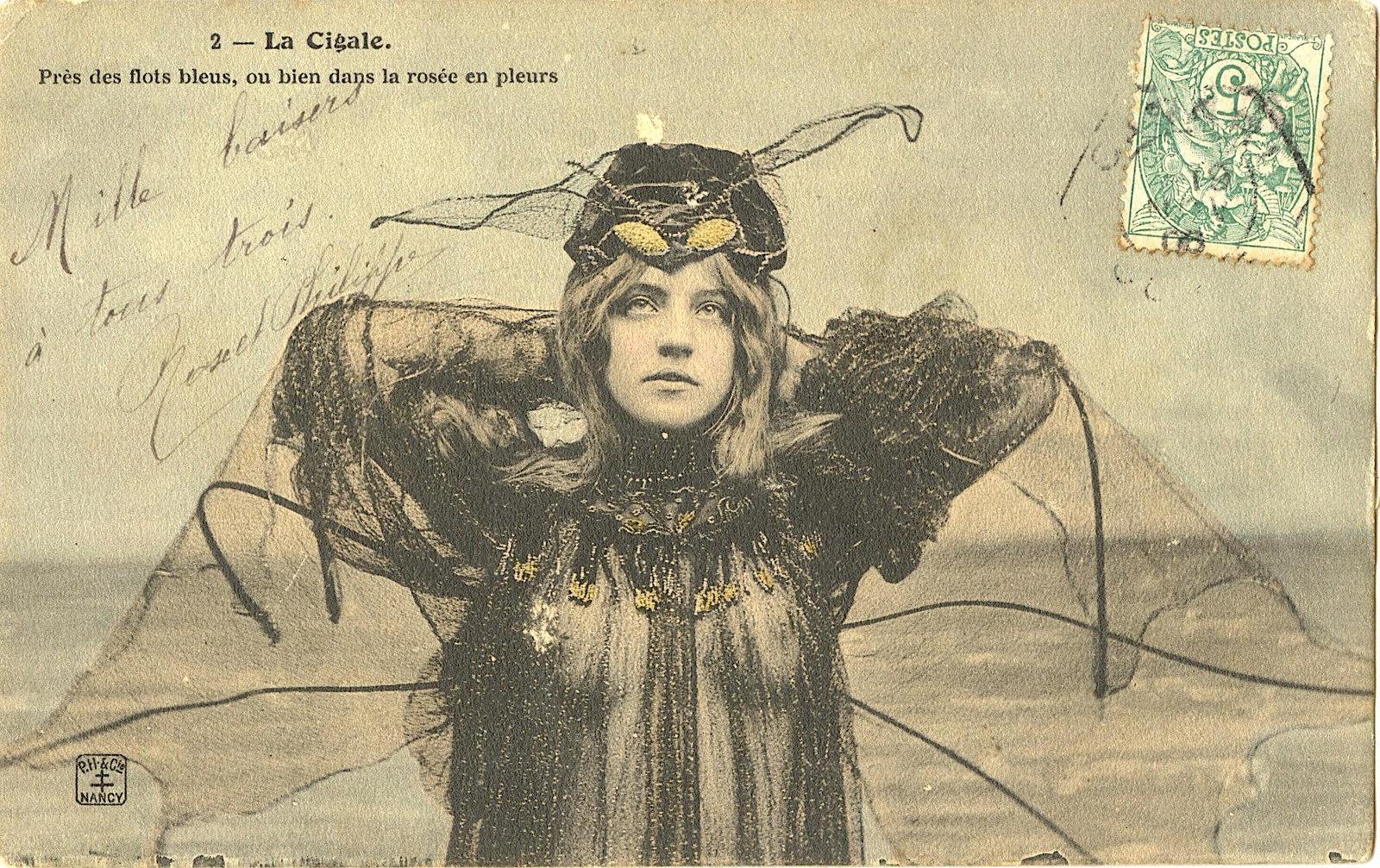 Unusual Antique Vintage Postcard La Cigale (1 of 2)