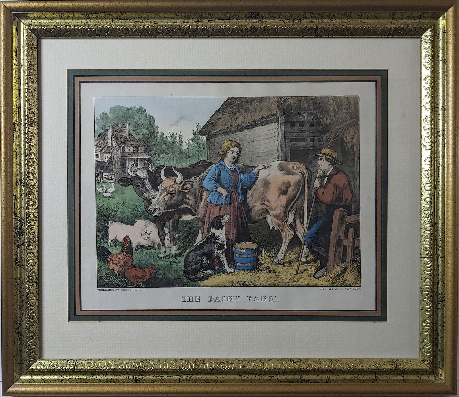 Antique Hand Colored Print CURRIER & IVES The Dairy (1 of 3)