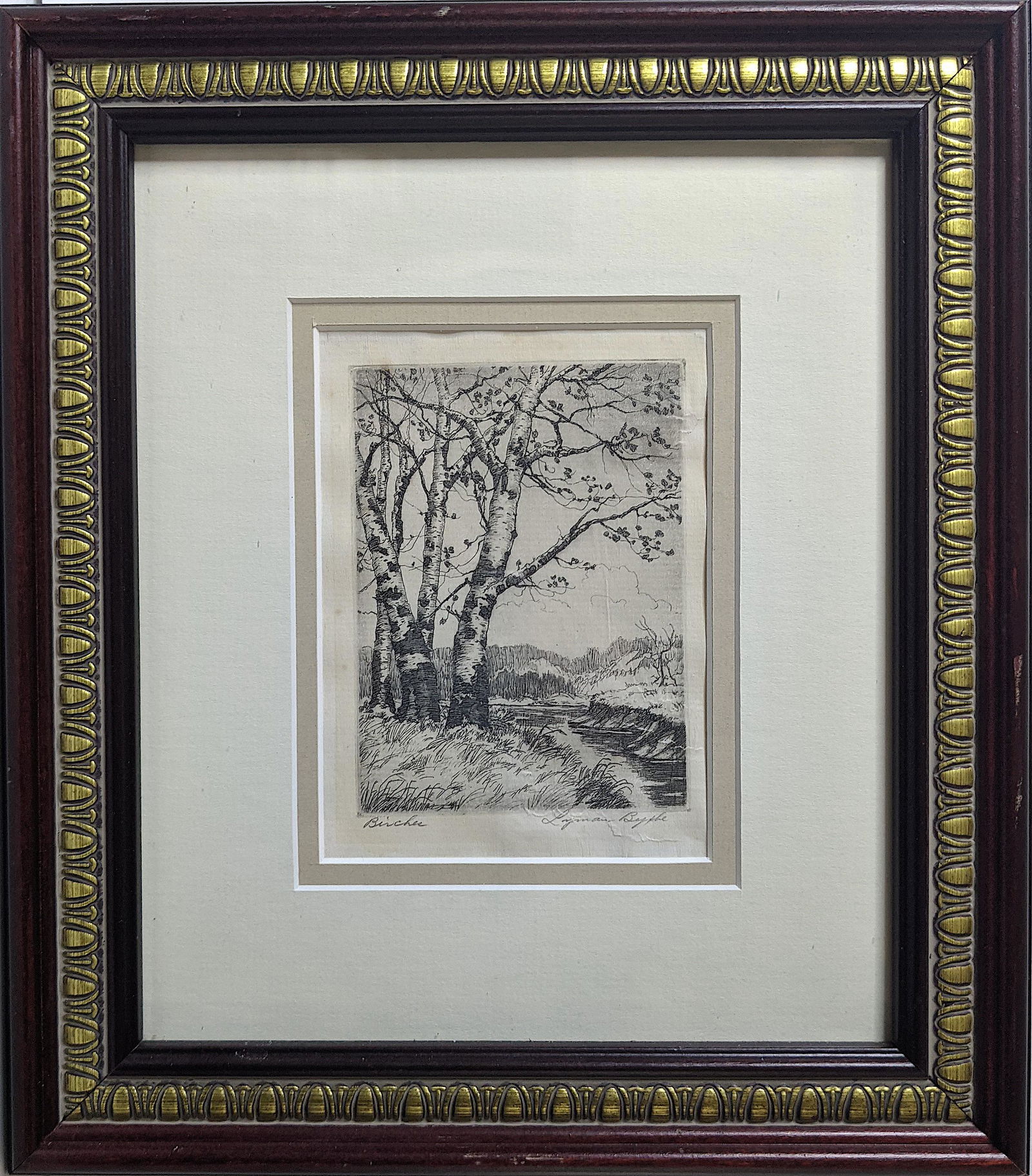 Antique Etching by LYMAN BYXBE  Birches (1 of 3)