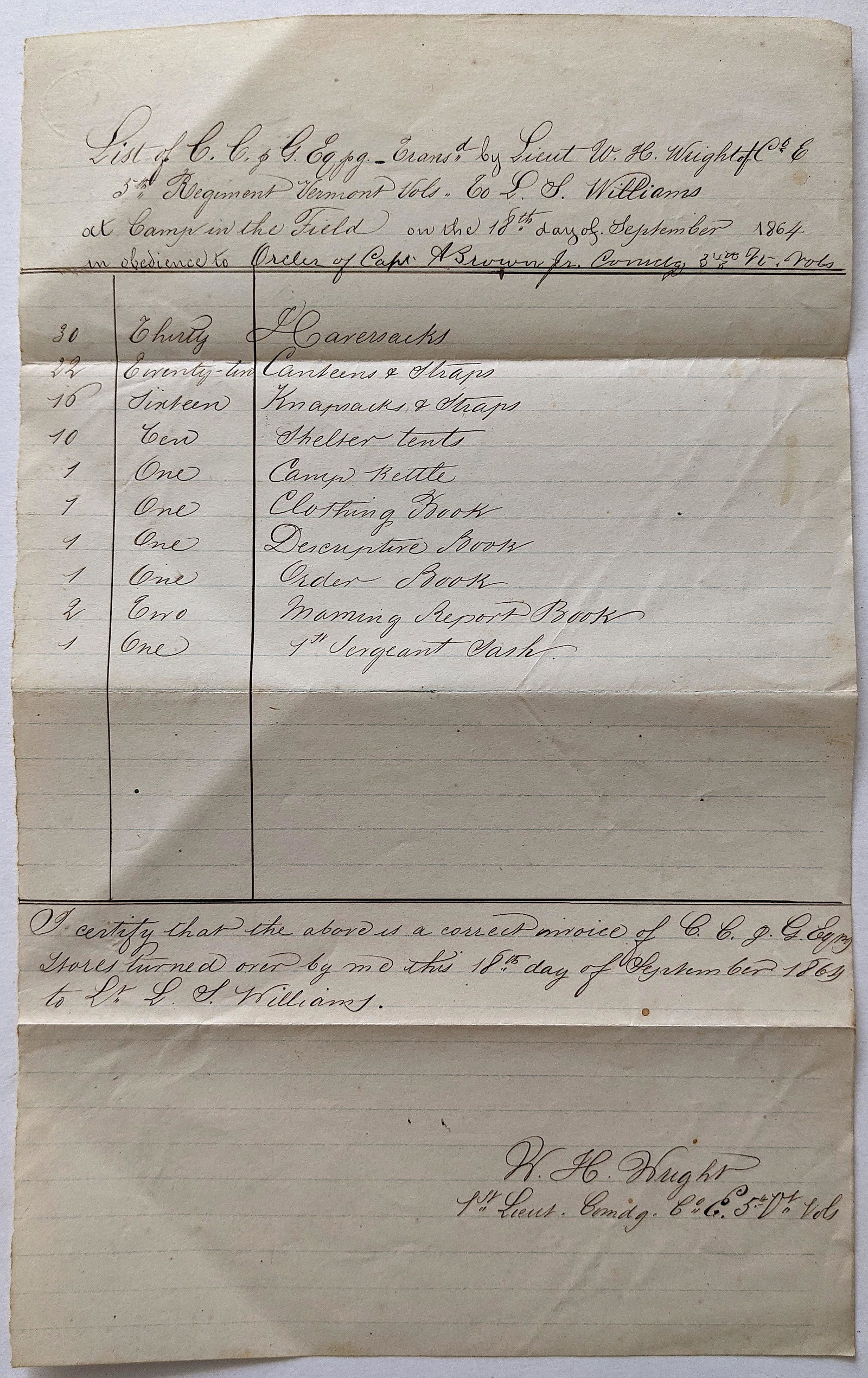 Antique List American Civil War, Vermont, 1864: The provenance of this item is from a collector in Central Florida, Fl. This lot is located in Boca Raton, Fl. The shipping by Artelisted will be via USPS - First Class, Priority or Media Mail (tracki