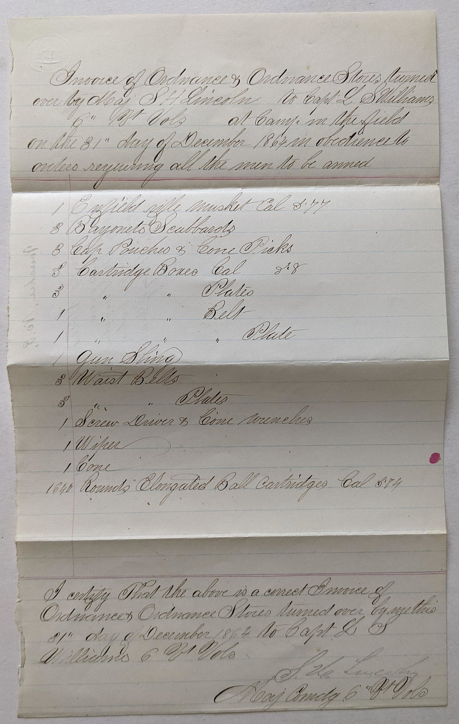 Antique Invoice of Store American Civil War, 1864: The provenance of this item is from a collector in Central Florida, Fl. This lot is located in Boca Raton, Fl. The shipping by Artelisted will be via USPS - First Class, Priority or Media Mail (tracki