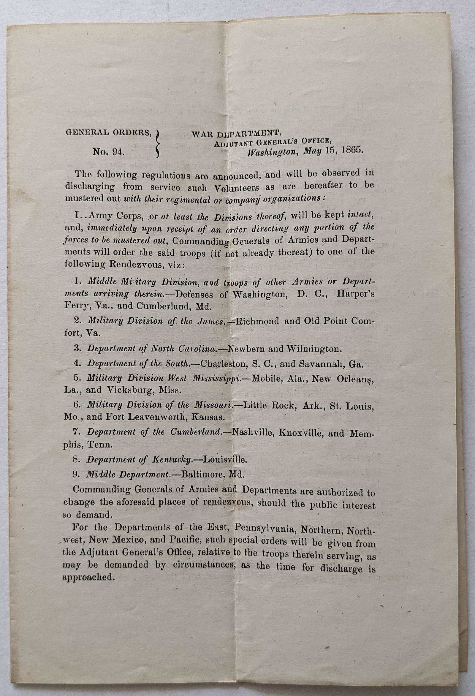 Antique Regulations War Department American Civil War: The provenance of this item is from a collector in Central Florida, Fl. This lot is located in Boca Raton, Fl. The shipping by Artelisted will be via USPS - First Class, Priority or Media Mail (tracki