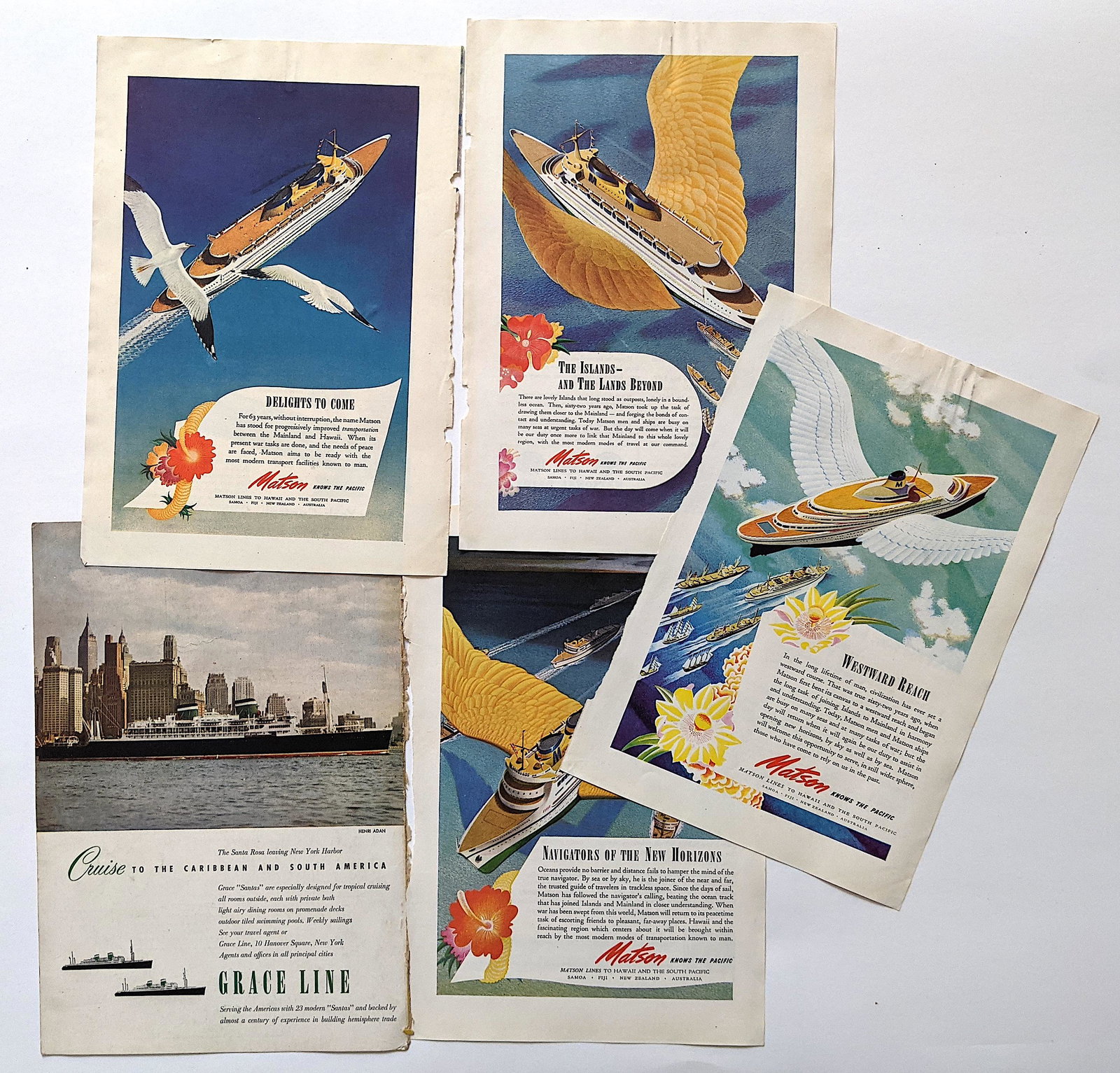 Vintage Set 5 Print Lithos Cruise Advertising: This lot is located in Boca Raton, Fl. The shipping by Artelisted will be via USPS - First Class, Priority or Media Mail (tracking # will be provided via Stamps.com). If you wish to use the "media" ma