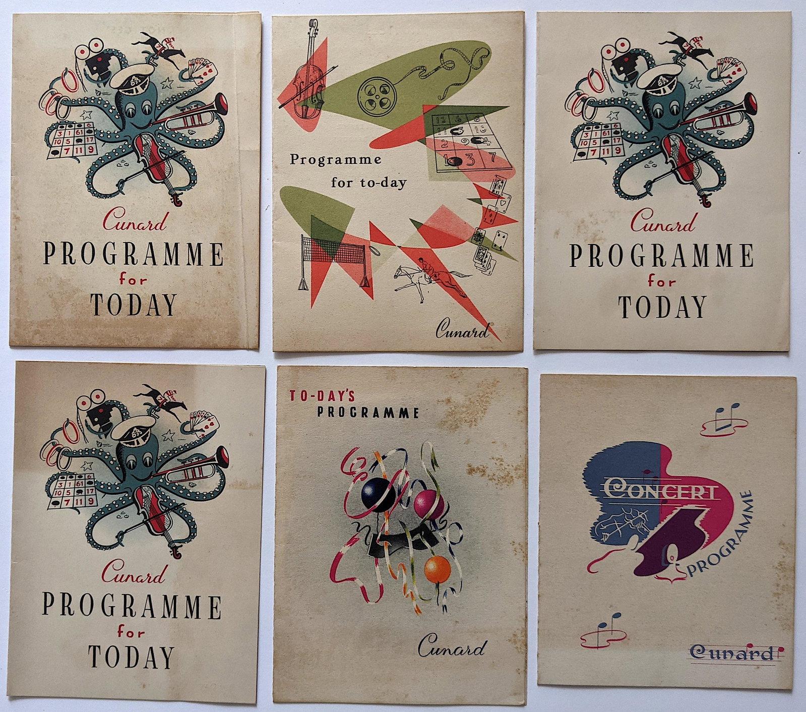 Vintage Set 6 Cunard Programme Queen Mary, 1956: This lot is located in Boca Raton, Fl. The shipping by Artelisted will be via USPS - First Class, Priority or Media Mail (tracking # will be provided via Stamps.com). If you wish to use the "media" ma