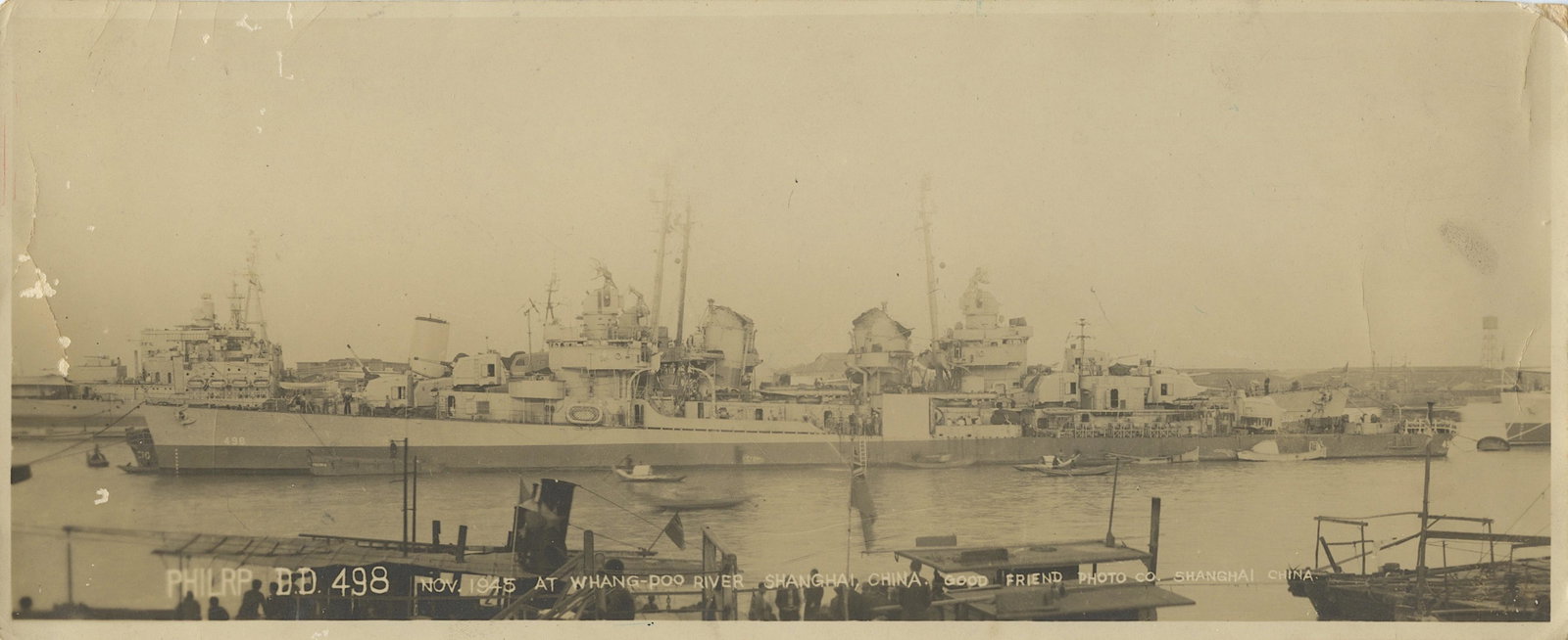 Antique Pnoramic Photo American Ship in Shanghai, China: The dimensions are Approx. 4.5" x 10.5". This lot is located in Boca Raton, Fl. The shipping by Artelisted will be via USPS - First Class or Priority (tracking # will be provided via Stamps.com). If y