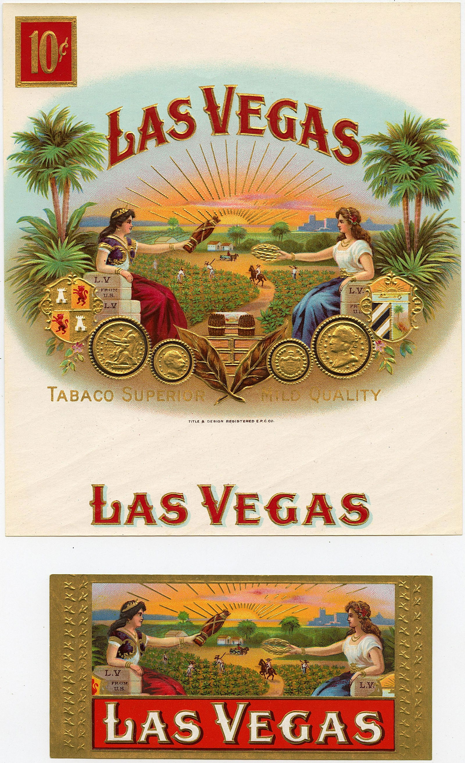 Vintage 2 Cigars Labels LAS VEGAS