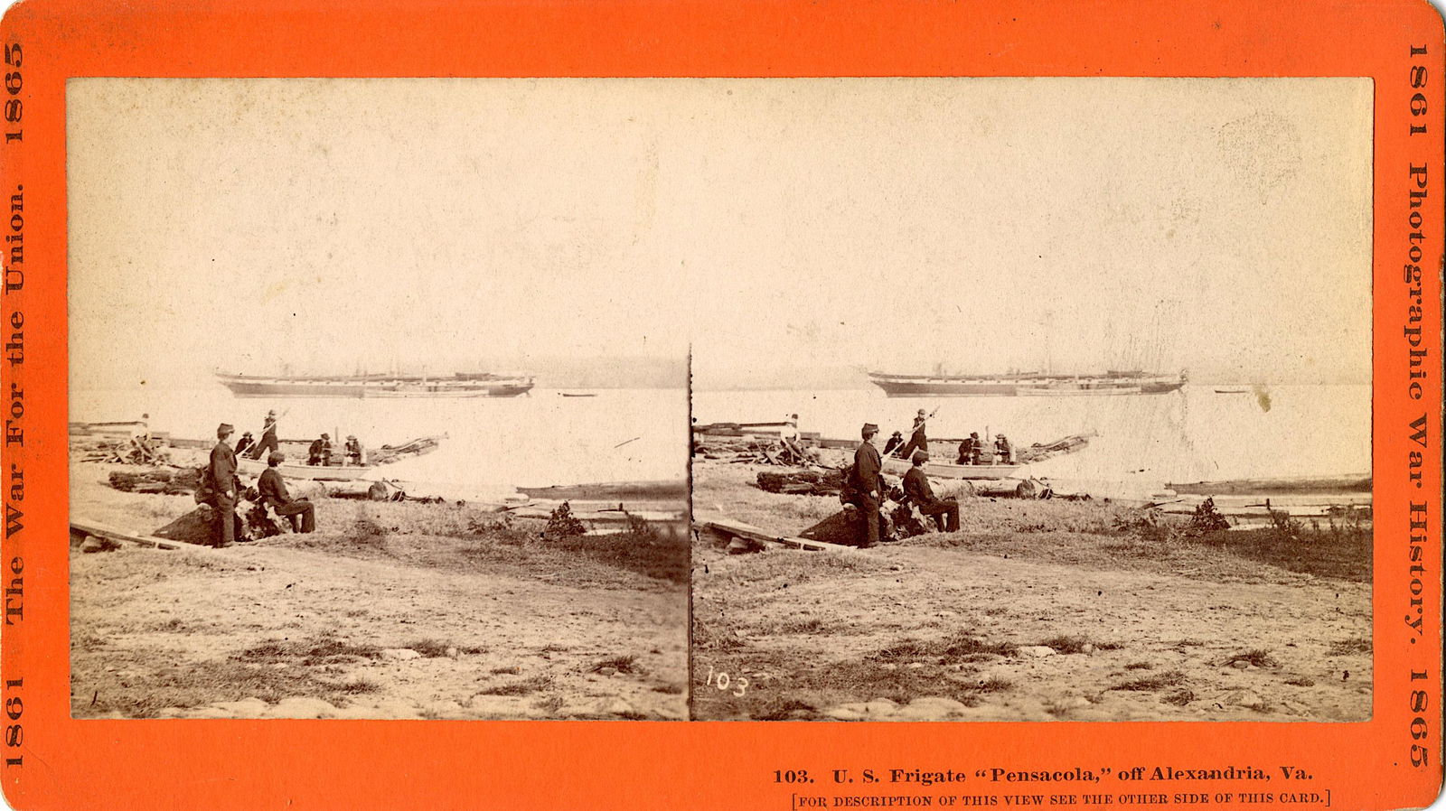 Antique Real Photo Stereoview Civil War Frigate (1 of 2)