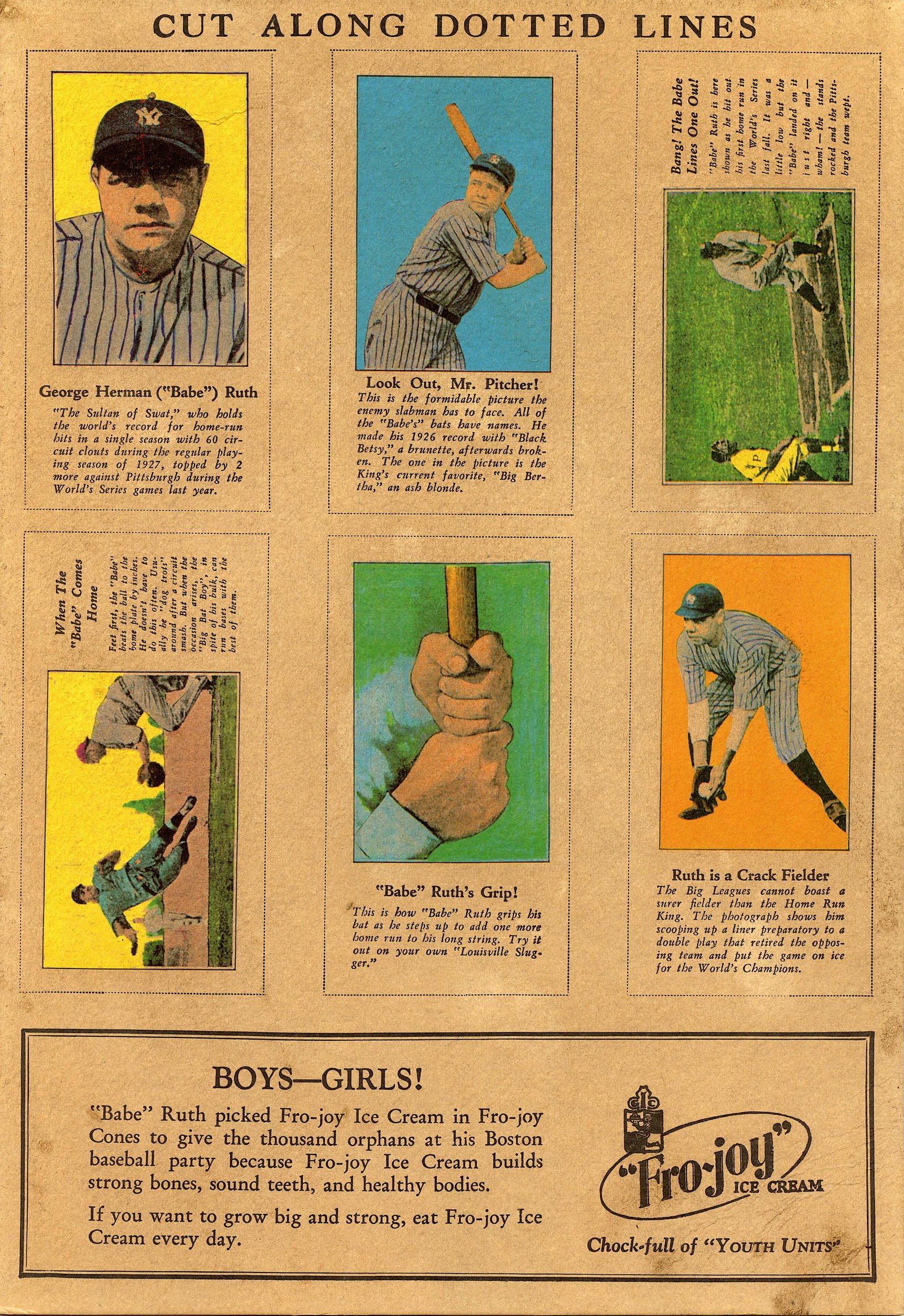 1929 Fro-Joy ice cream Magazine ad baseball Babe Ruth, (1 of 2)