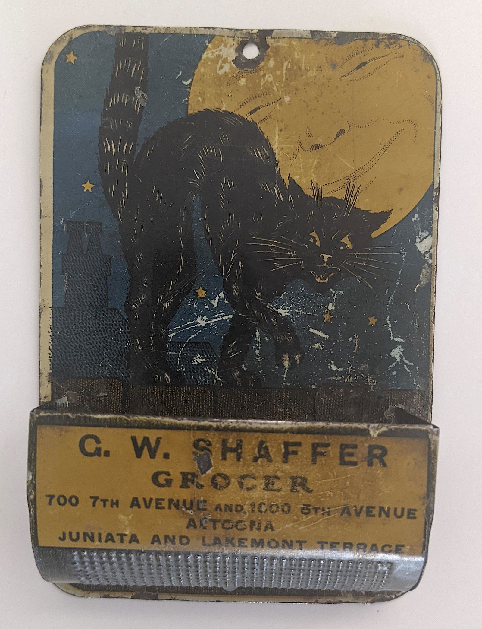 Antique Very Rare Tin Black Cat Match Holder Halloween (1 of 3)