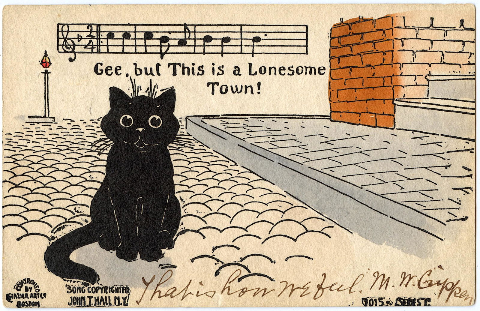Vintage Antique Rare Postcard Black Cat Music (1 of 2)