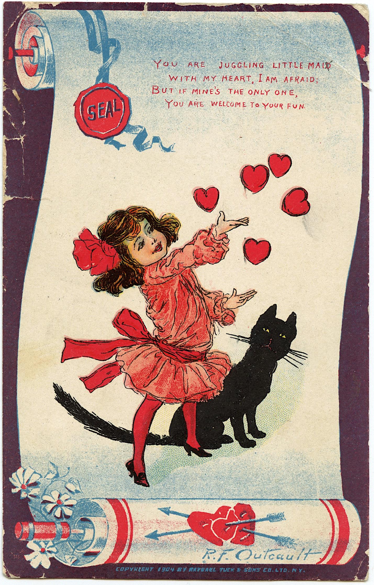 Vintage Antique Rare Postcard Black Cat Girl, 1904 (1 of 2)