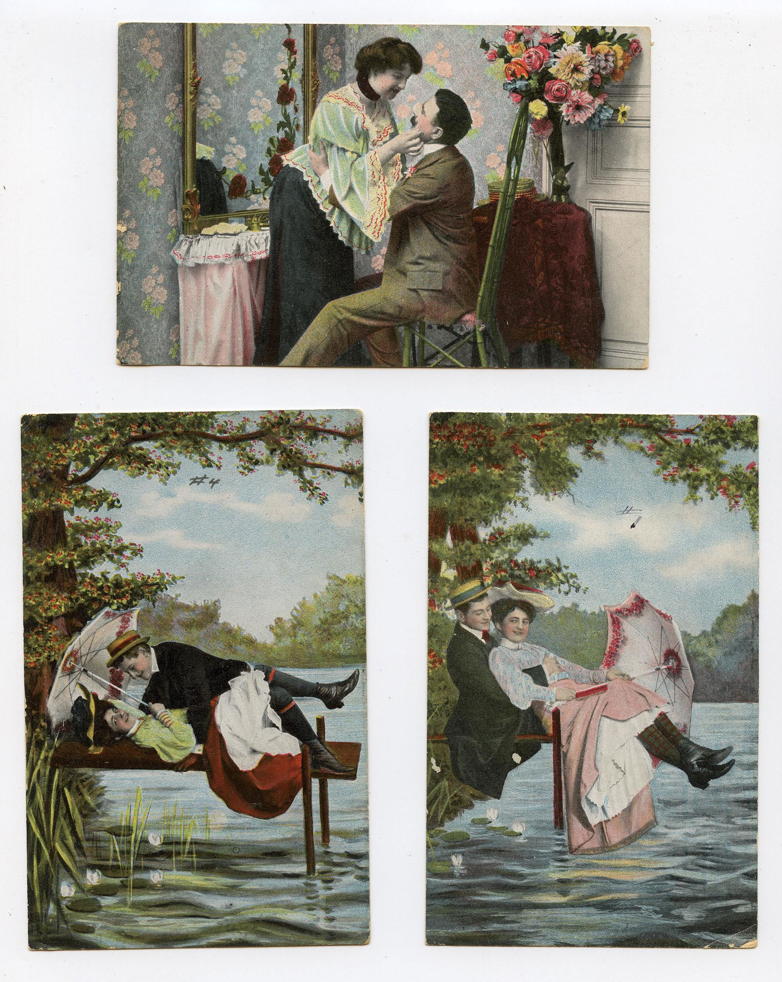 Vintage Antique Rare Set 3 Postcards Romantic (1 of 2)