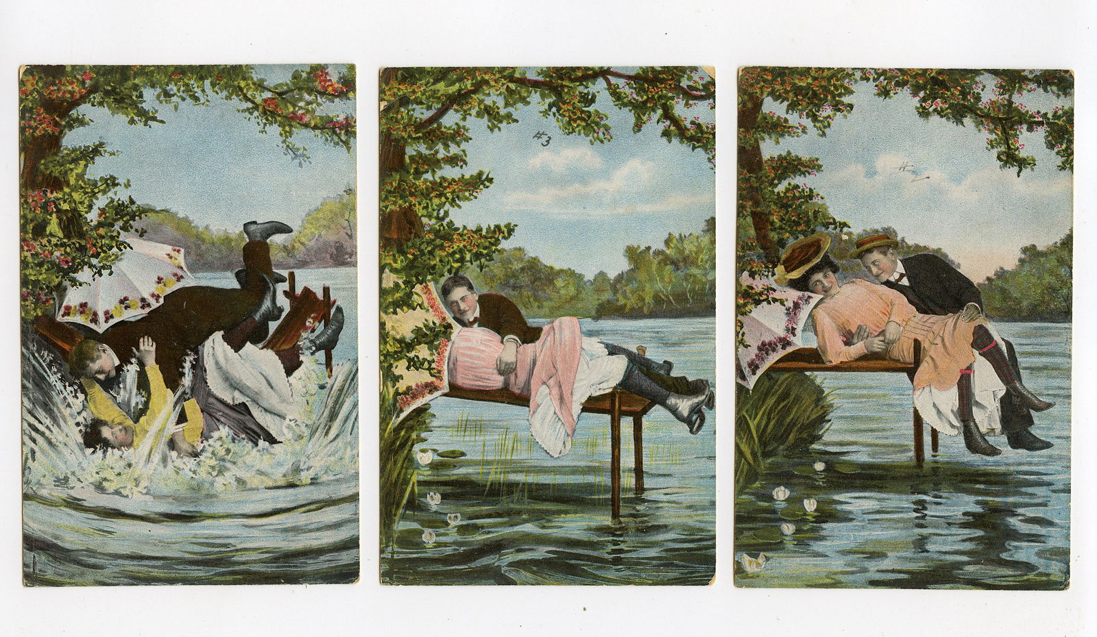 Vintage Antique Rare Set 3 Postcards Romantic (1 of 2)