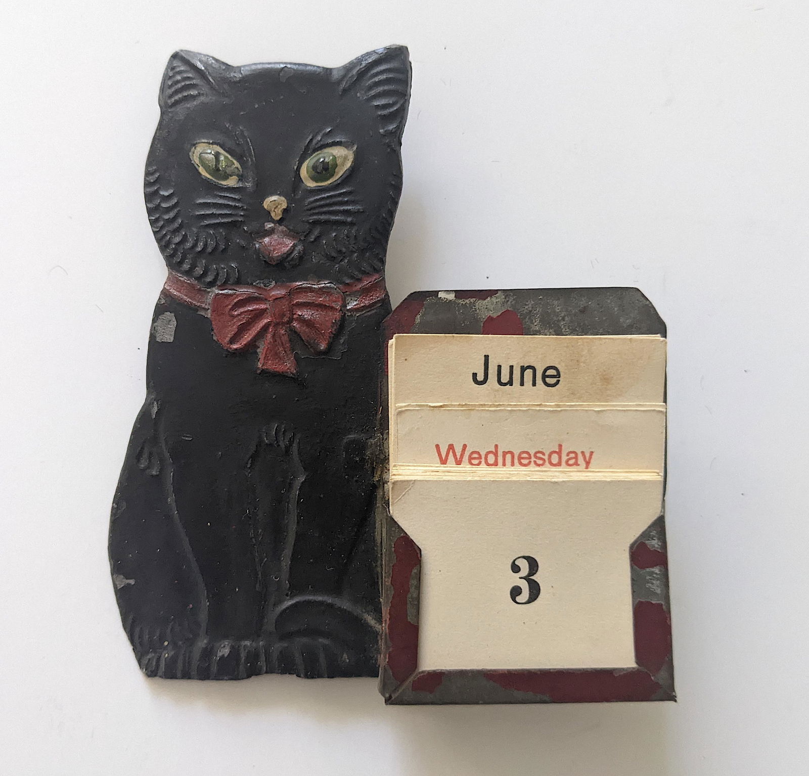 Rare Antique Scarce Metal Calendar Black Cat (1 of 2)