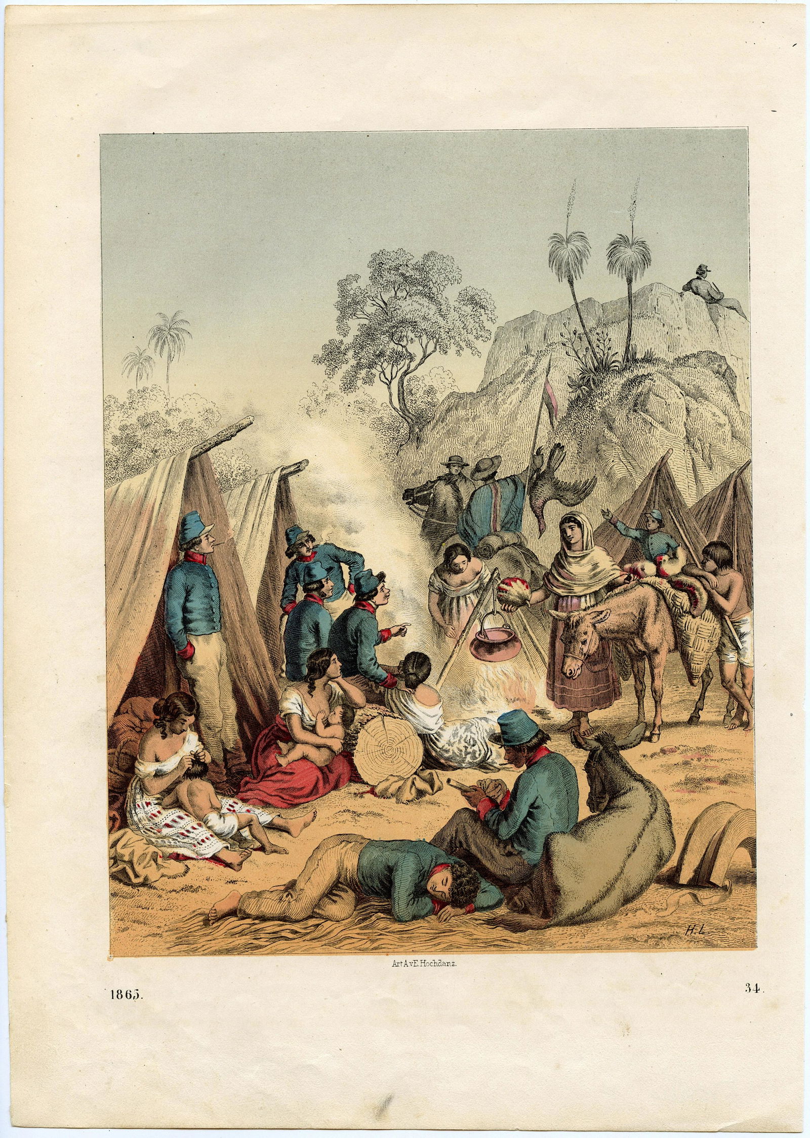 Antique Hand Colored Litho Military Mexican, 1865 (1 of 1)