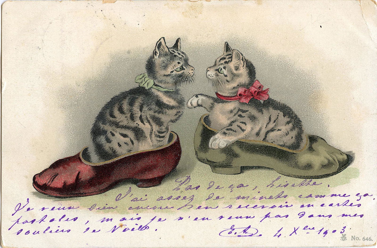 Vintage Rare Postcard Colored Kittens (1 of 2)