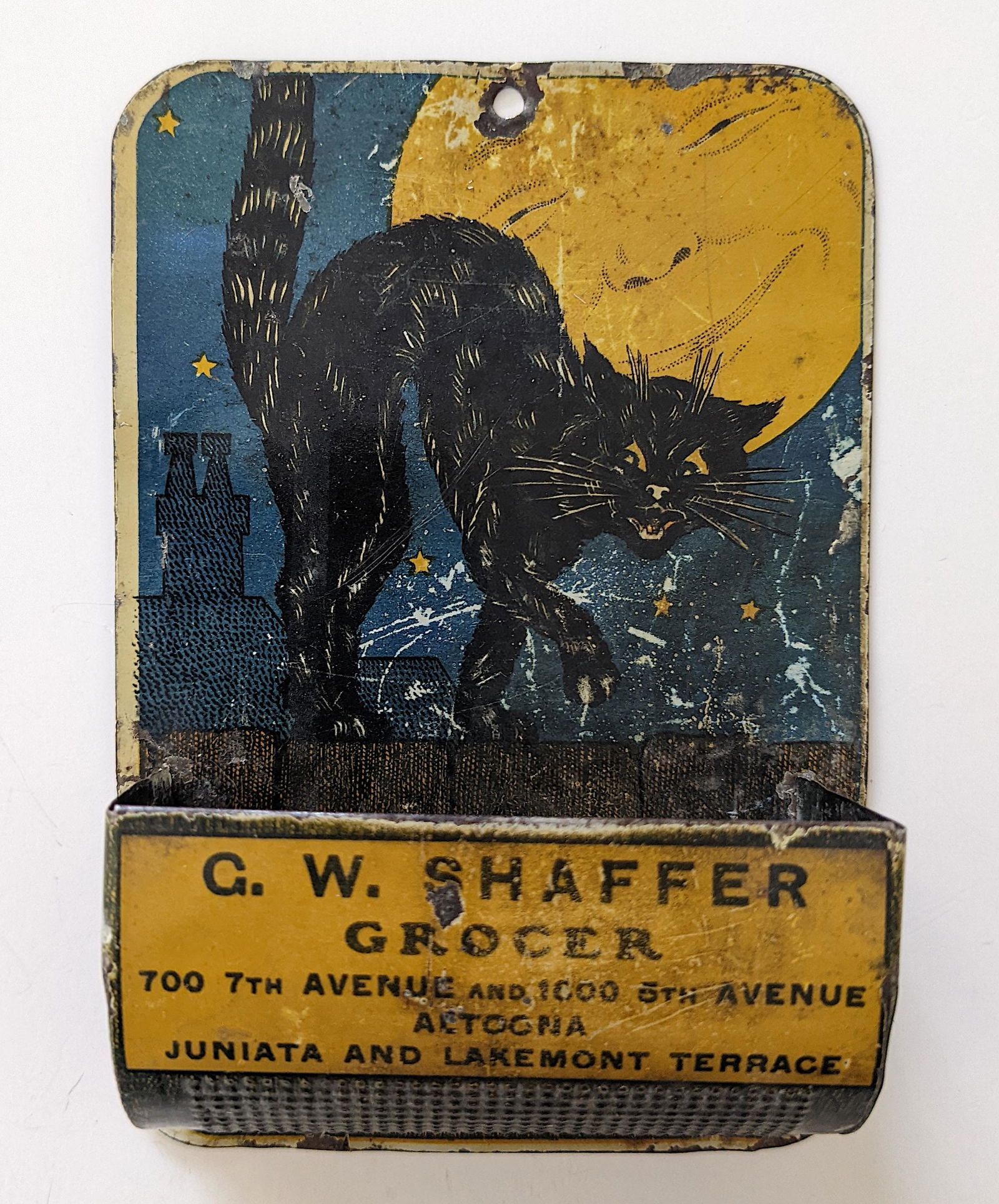 Antique Very Rare Tin Black Cat Match Holder Halloween (1 of 2)