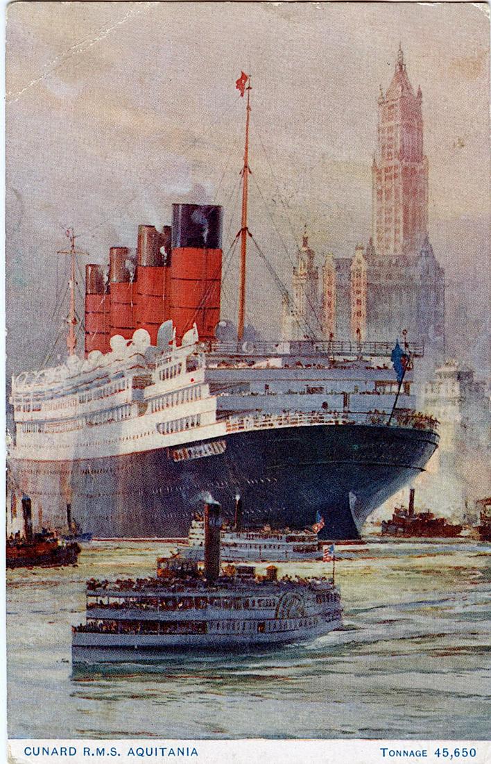 Rare Postcard Boat Cruise Cunard AQUITANIA (1 of 2)