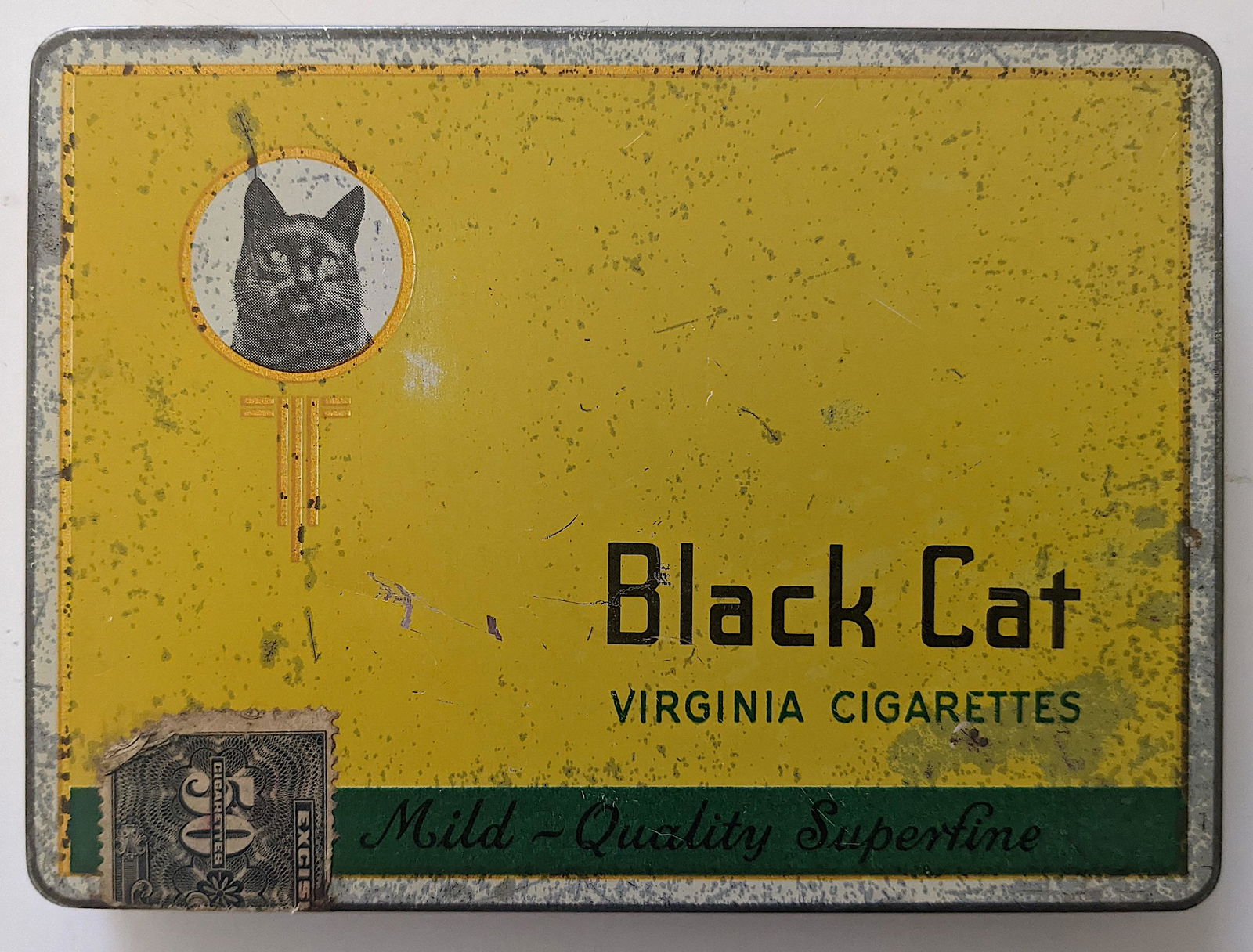 Vintage Black Cat Virginian Cigarettes Tabacco Tin Stamp (1 of 3)