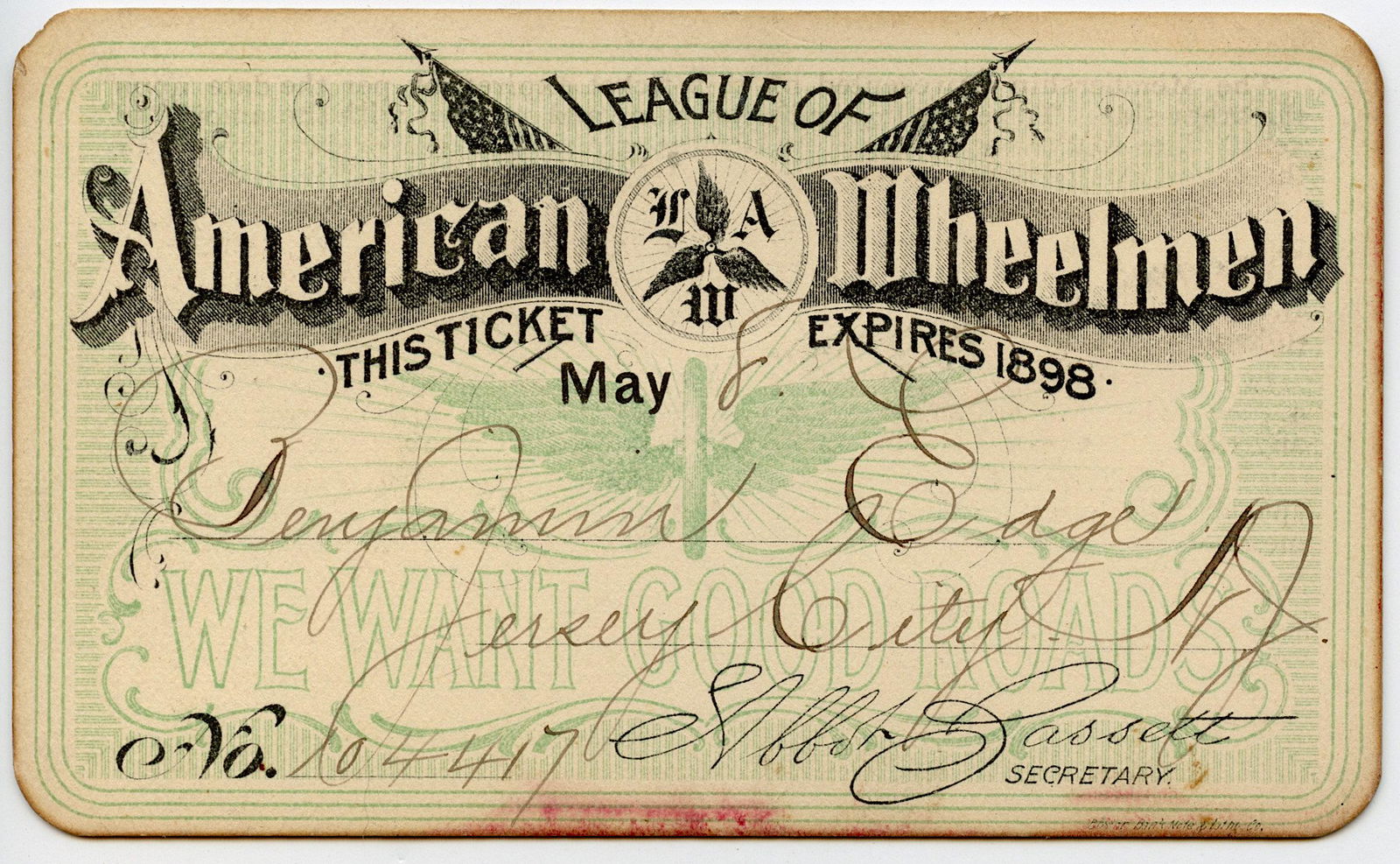 Very Rare League Of American Wheelmen Card, 1898 (1 of 2)