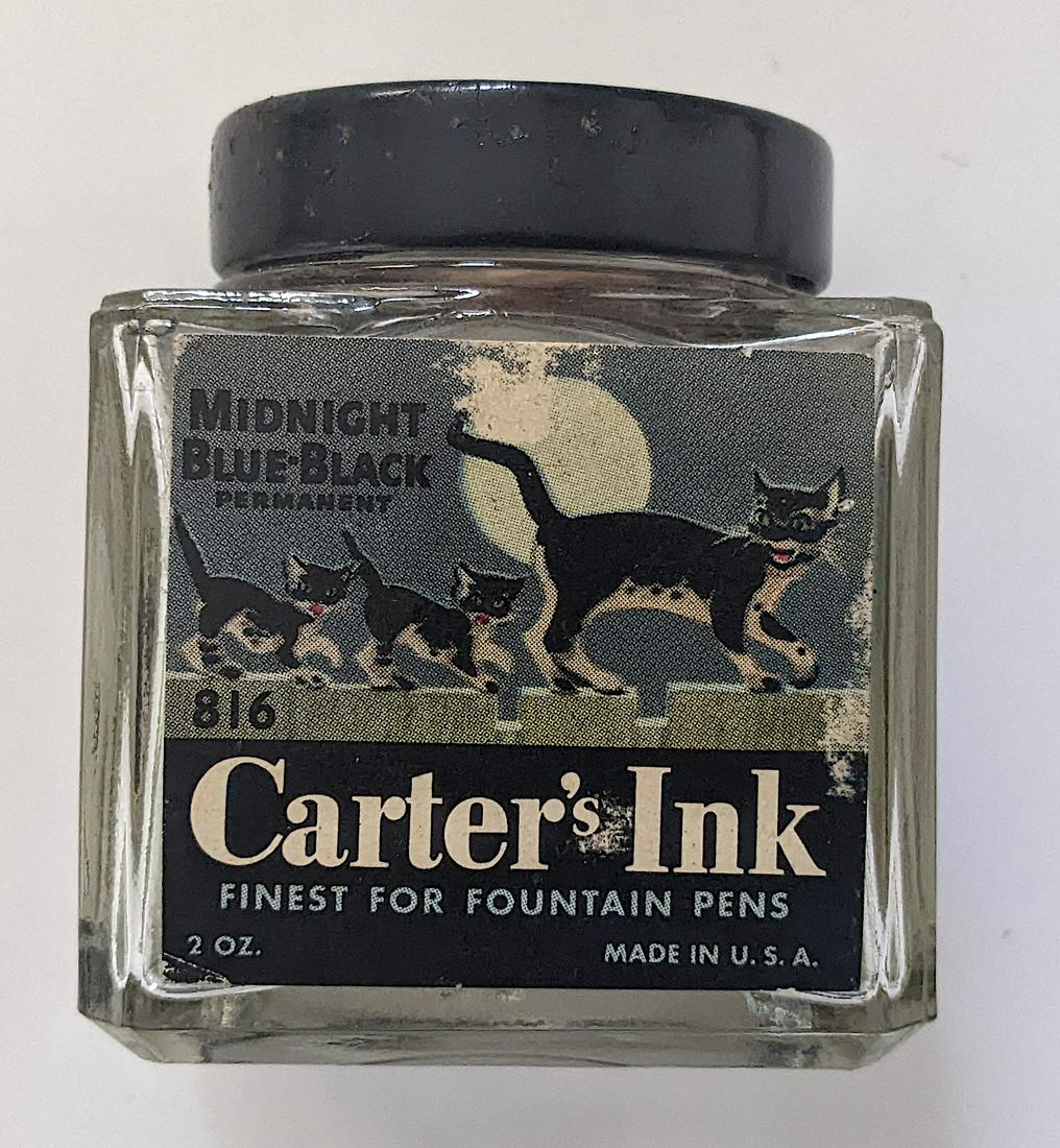 Vintage Empty Carter's Ink Bottle Blue Cat (1 of 4)