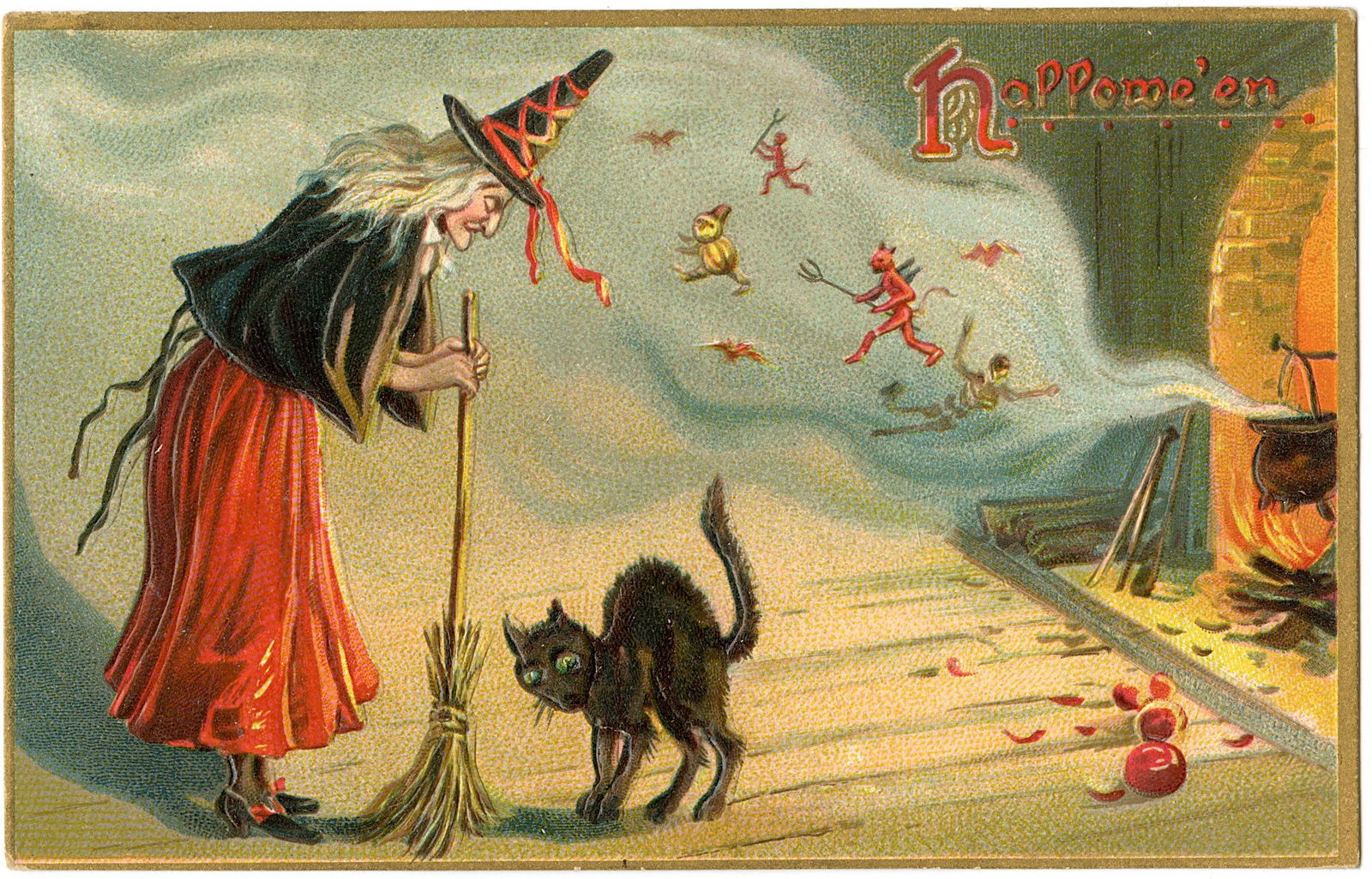Antique Vintage Halloween Black Cat Postcard (1 of 2)