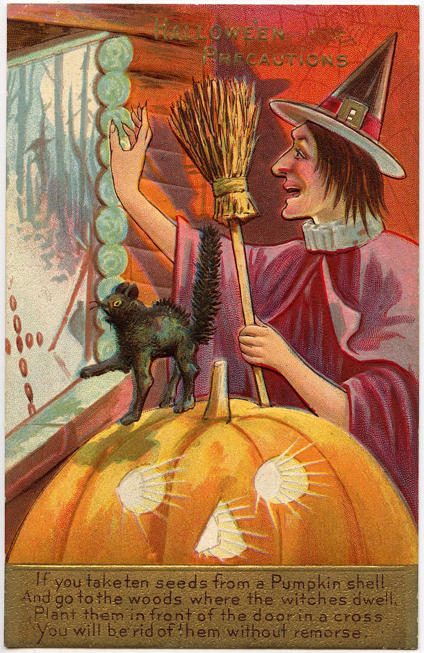 Antique Vintage Halloween Black Cat Postcard (1 of 2)