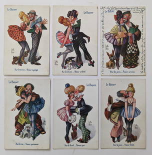 Vintage Set 6 French Postcards Ullust Le Baiser by Little Pitche: The dimensions of an antique/vintage postcard are Approx. 5.5"x 3.5" (small variances can occur). ABOUT SHIPPING: This lot is located in Boca Raton, Fl and its shipment will be made directly by