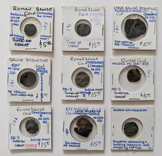 Antique Set 9 Original Identified Roman Coins Time of Christ: ABOUT SHIPPING: This lot is located in Boca Raton, Fl and its shipment will be made directly by Artelisted. Shipping insurance is the responsibility of the buyer. Ask us if you want to add insurance