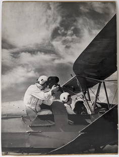 Rare Vintage Original Photo Aviation Camera in Biplane: This gelatin photo was placed on cardboard. The dimensions are Approx. 16"x 12" (small variances can occur). ABOUT SHIPPING: This lot is located in Boca Raton, Fl and its shipment will be made