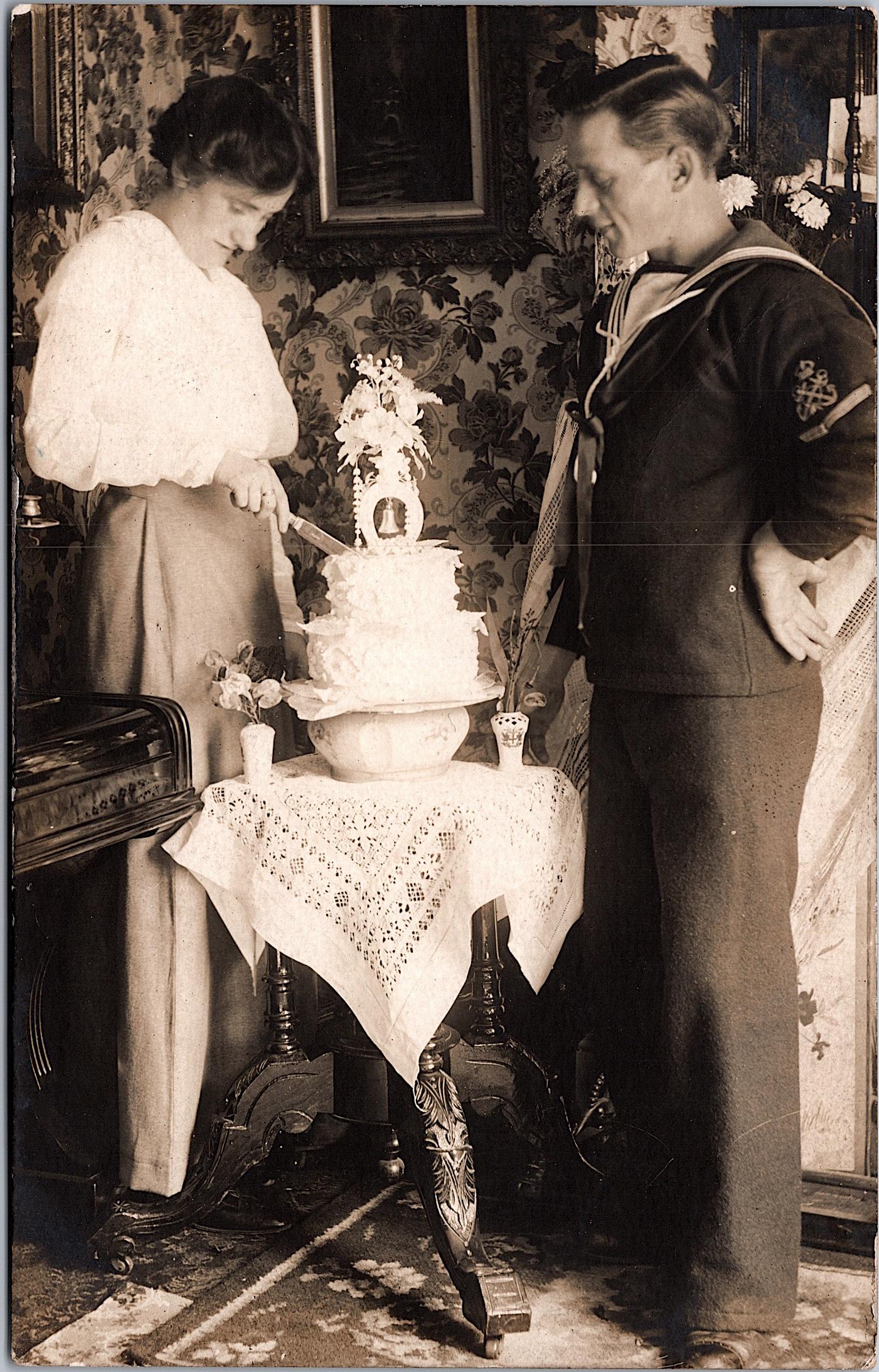 Real Photo Rare Vintage Postcard Sailor Wedding (1 of 2)