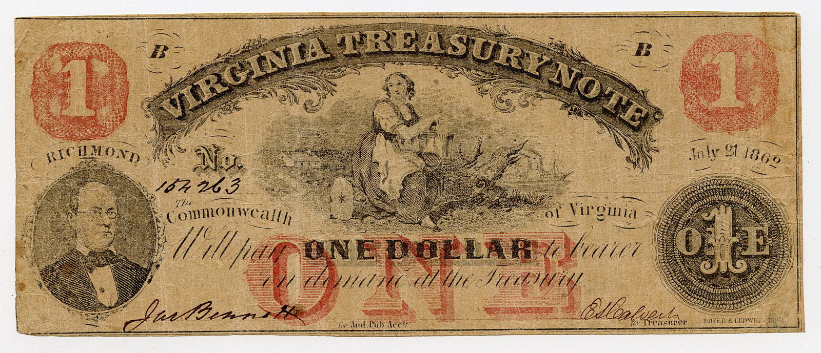 $1 Dollar Virginia Treasury Note  1862 (1 of 2)