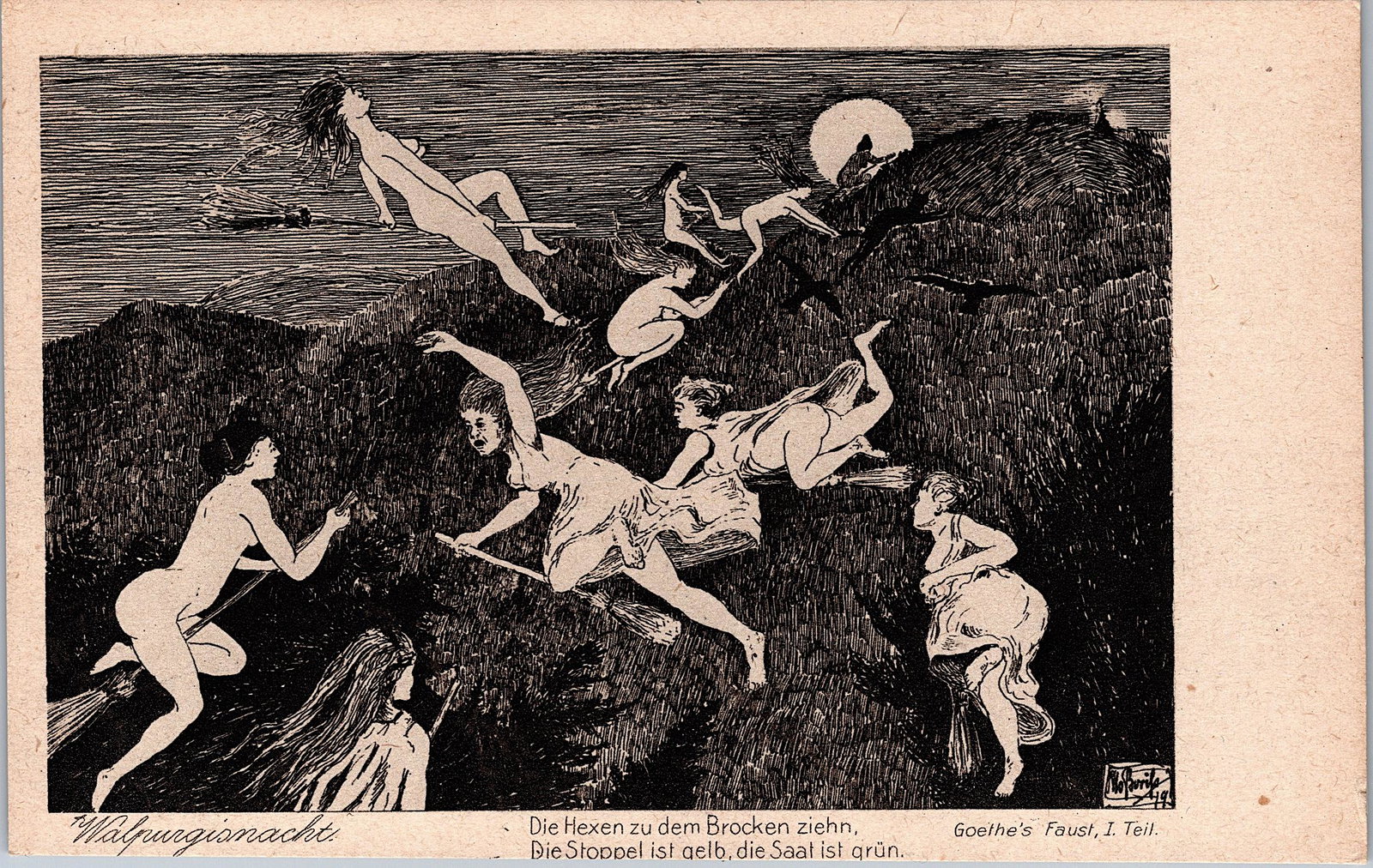Rare Antique Collectible Postcard Witches Illustration Nudes (1 of 2)