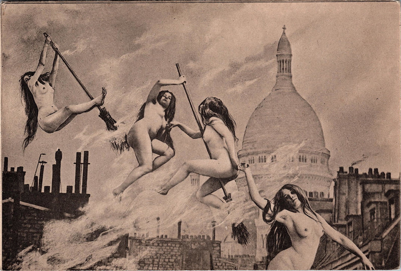 Rare Antique Collectible Postcard Witches Illustration Nudes (1 of 2)