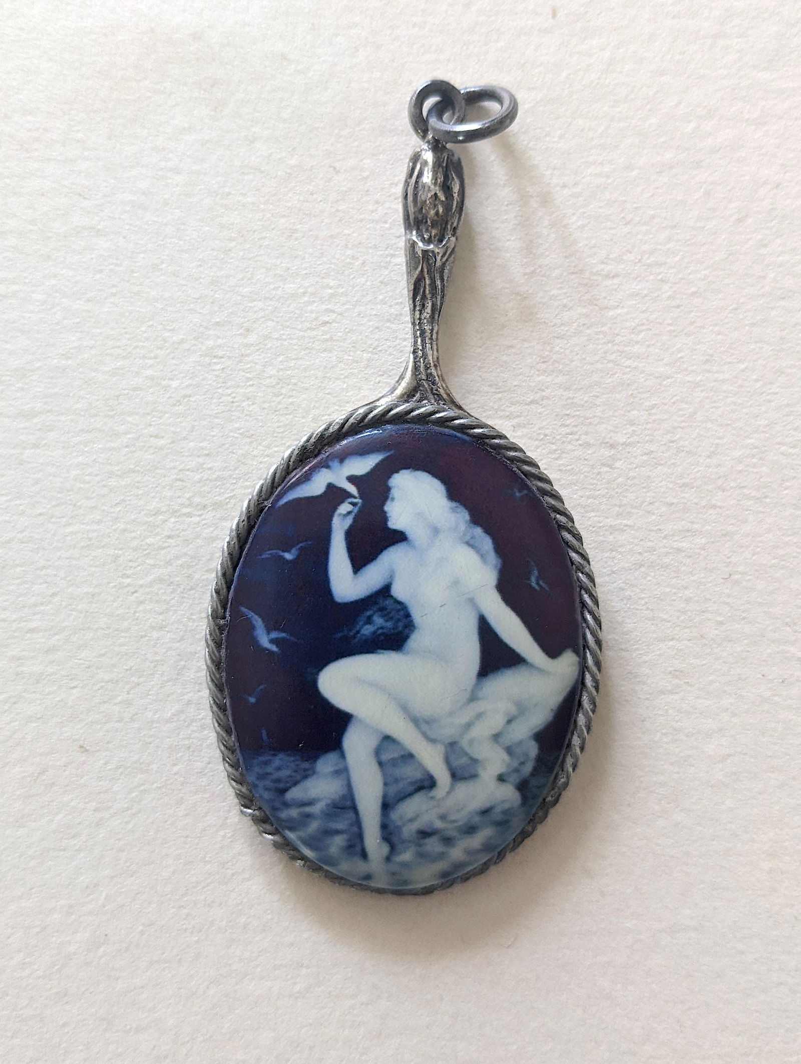 Antique Art Nouveau Cameo Sterling 925 Silver Pendant (1 of 2)