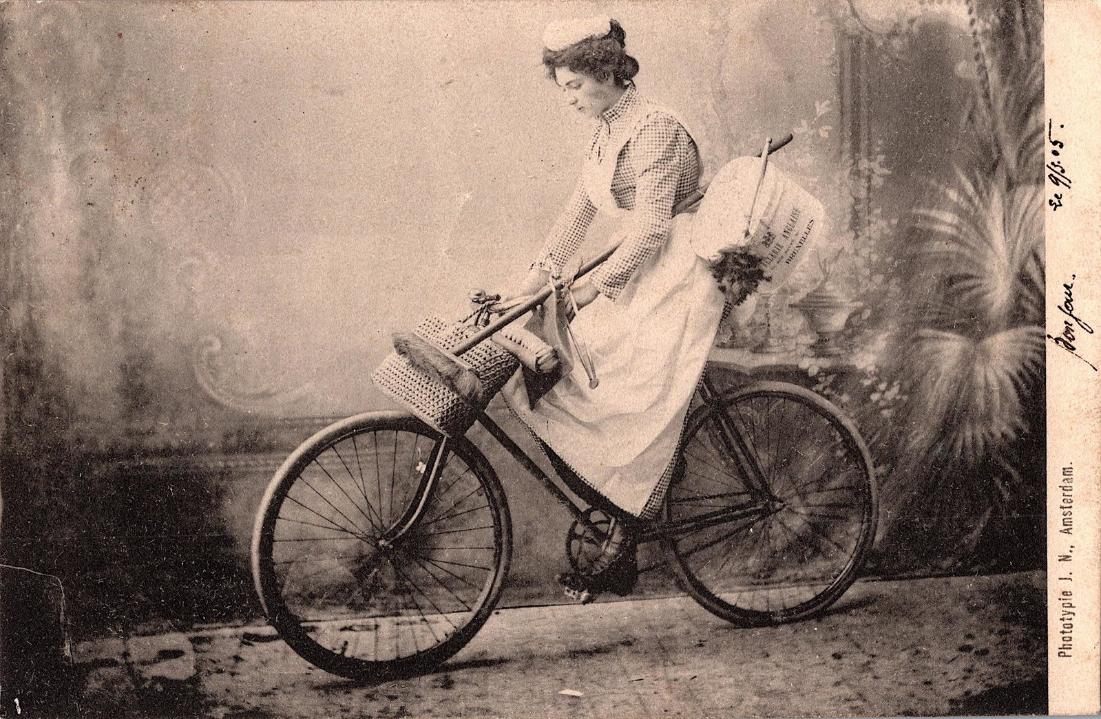 Antique Vintage Rare Postcard Lady Bicycle, 1905: The dimensions of an antique/vintage postcard are Approx. 5.5"x 3.5" (small variances can occur). ABOUT SHIPPING: This lot is located in Boca Raton, Fl and its shipment will be made directly by Arteli