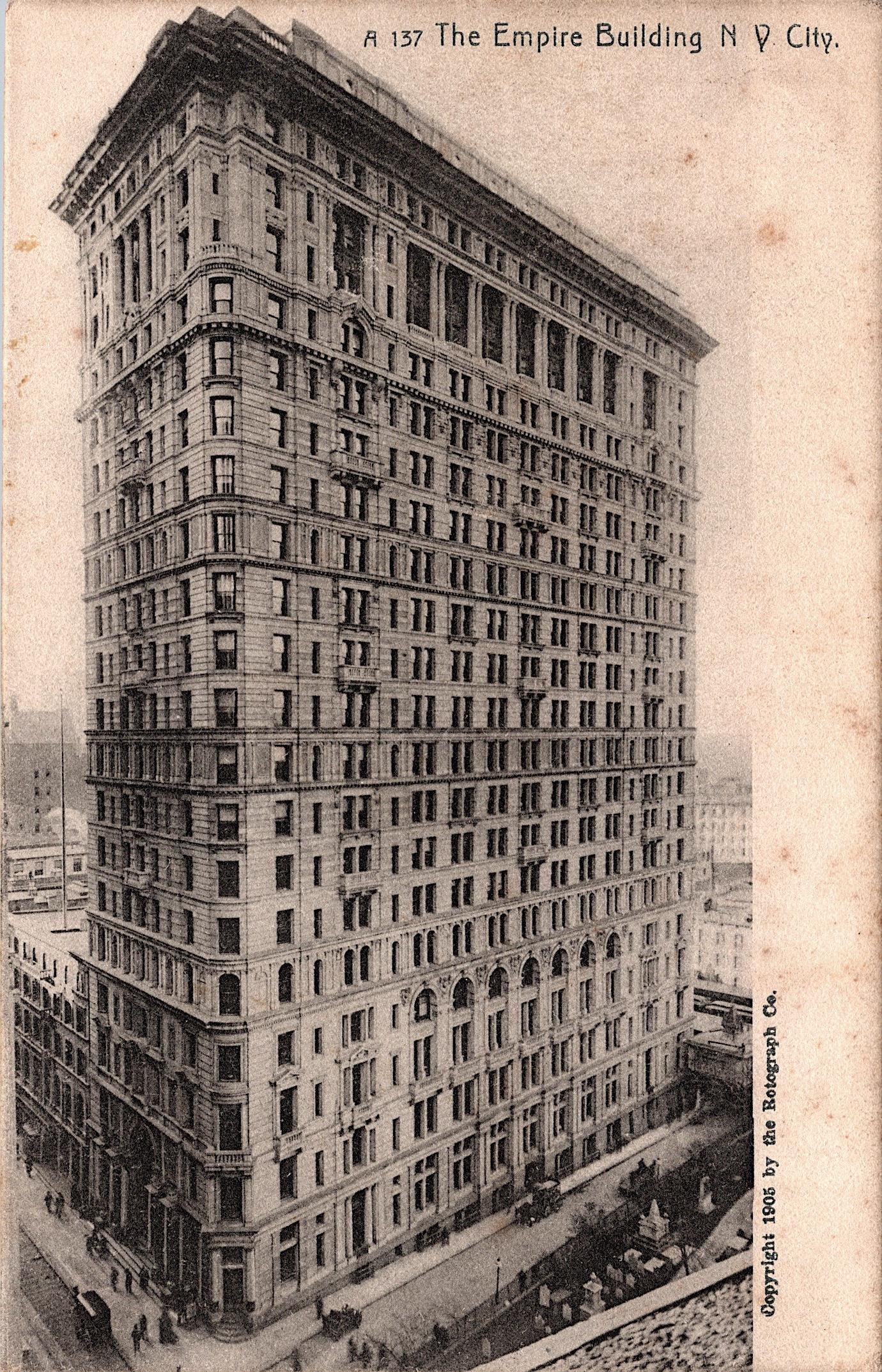 Antique Vintage Rare Postcard The Empire Building N. Y.: The dimensions of an antique/vintage postcard are Approx. 5.5"x 3.5" (small variances can occur). ABOUT SHIPPING: This lot is located in Boca Raton, Fl and its shipment will be made directly by Arteli