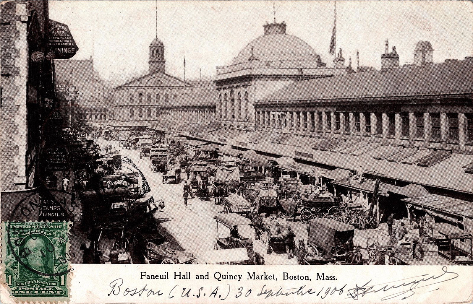 Antique Vintage Rare Postcard  Quincy Market, Boston (1 of 2)